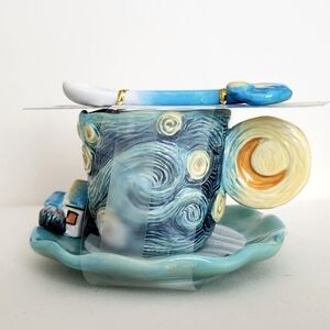 Corner Ruby Starry Night Ceramic Teacup, Saucer & Spoon Set Van Gogh